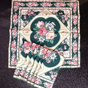 Vintage Set of 7 Floral Fabric Napkins.